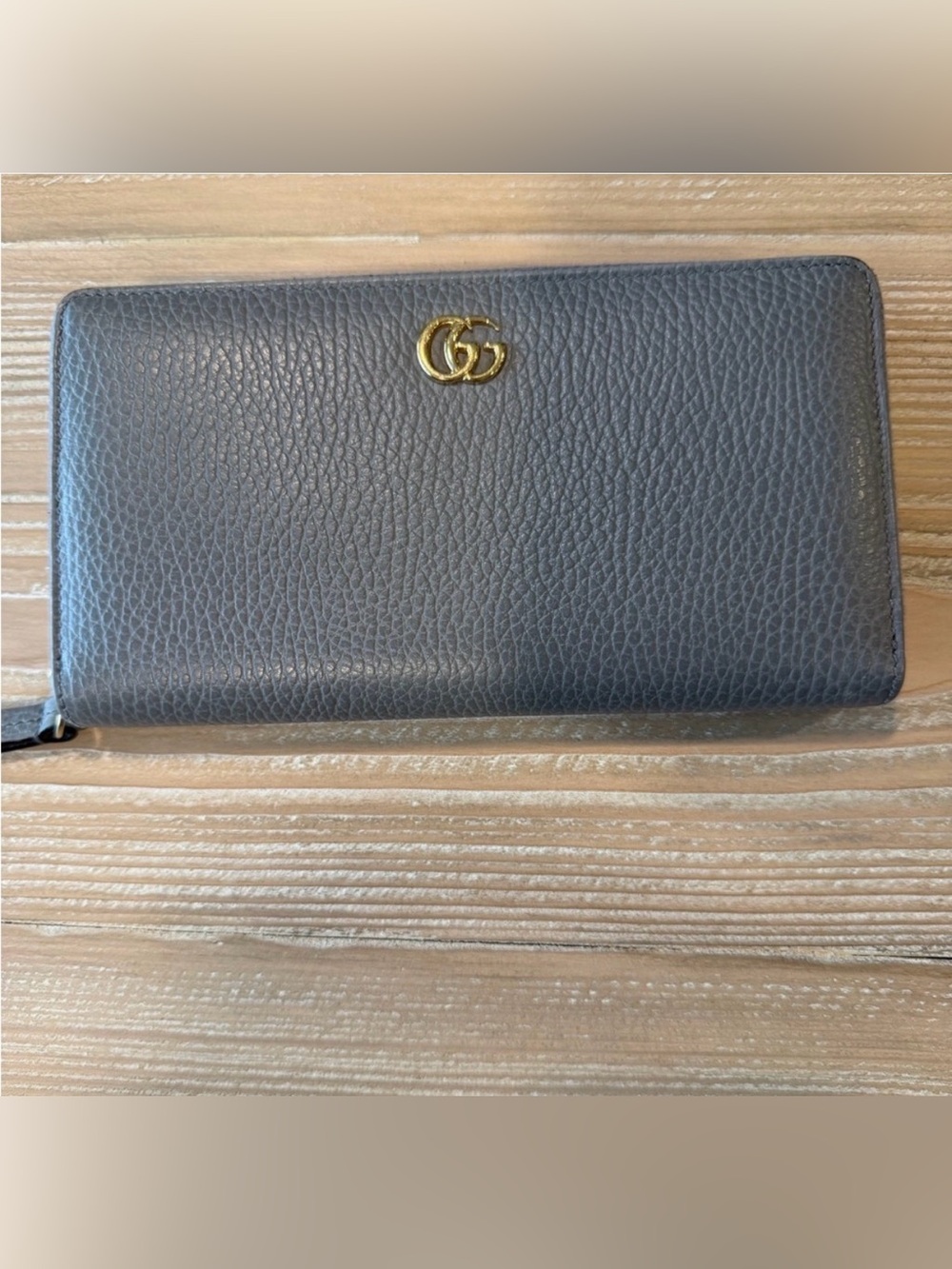 Gucci GG Marmont Zip Around Wallet Pebbled Leather Gray Gold Continental - Picture 2 of 6